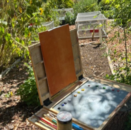 easel with canvas outdoor background