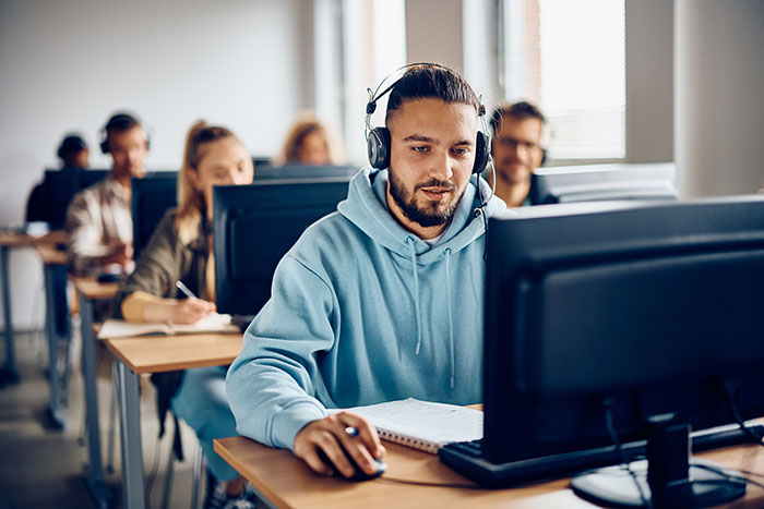 Group of students at computers