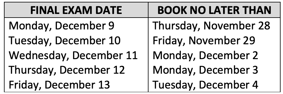 testing center fall 2024 deadlines