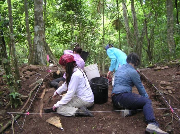 students excavating