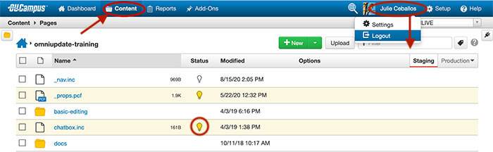 OU Campus log out interface