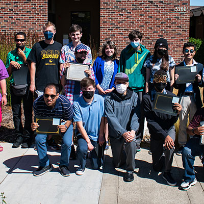 Group of students in front of library