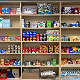 3 shelves of food items